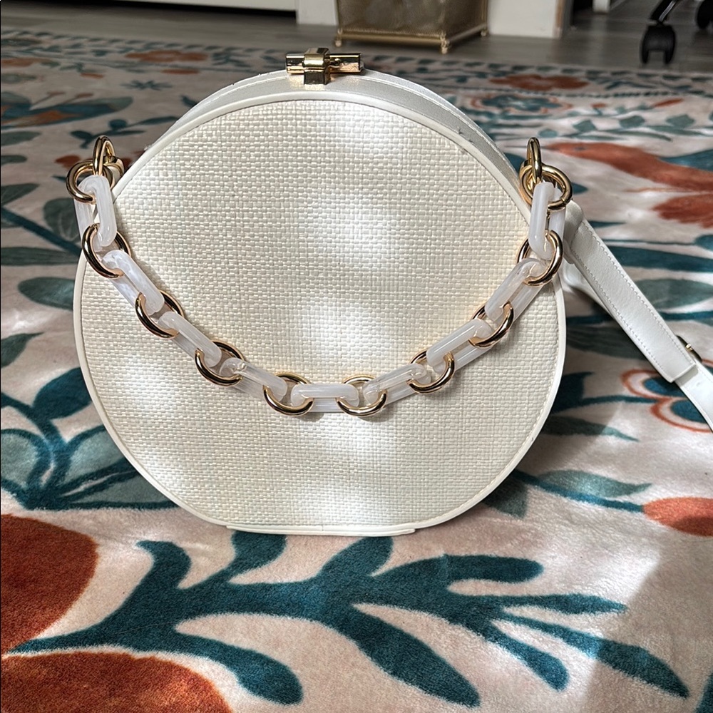 White and Gold Crossbody Bag with Chain Accent